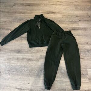 Brandy Melville Dark Green Half-Zip Sweatshirt & Joggers Set